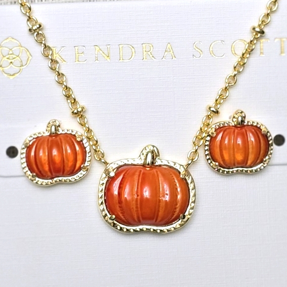 Kendra Scott Jewelry - Kendra Scott Gold and Orange Pumpkin Necklace & Stud Earrings Set